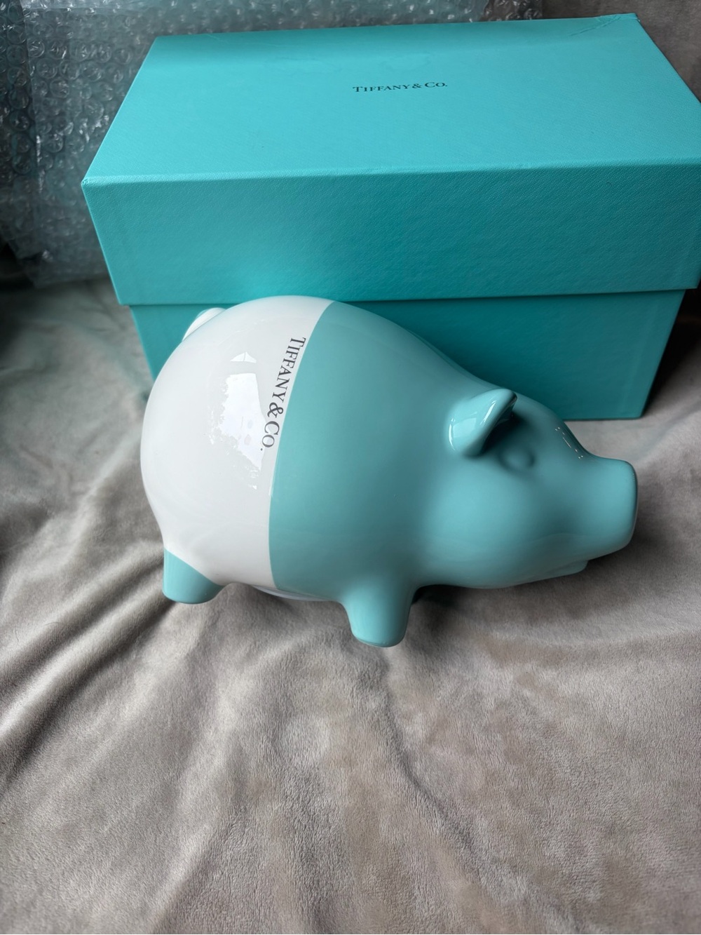 Tiffany & Co. White and Tiffany Blue Ceramic Pig Bank